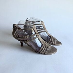 Stuart Weitzman Cream Brown Suede Leather Heeled Sandals size 7.5